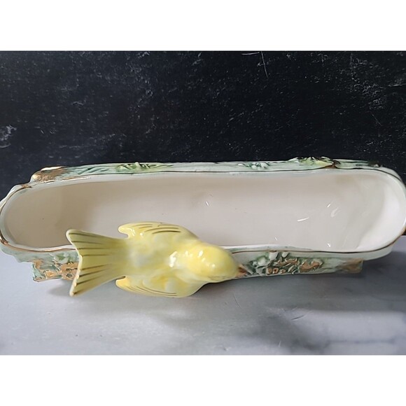 Ucagco Yellow Bird Ceramic Planter, Green Tree Trunk with Gold Gilding, Japan Vi - Picture 9 of 10